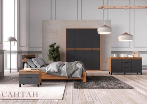 Модульная спальня Нао (Сантан) Графит/Дуб Вотан